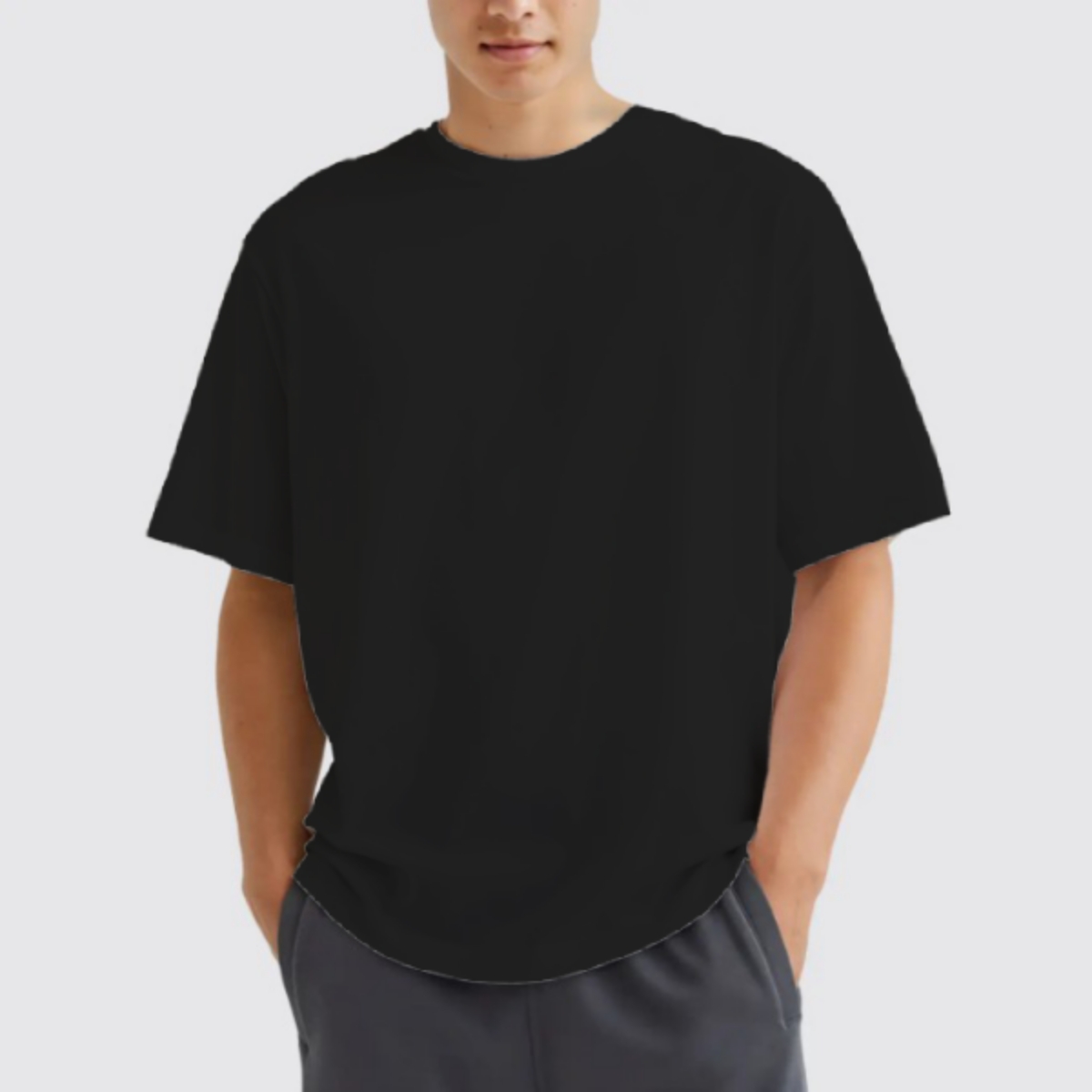 Round neck cotton French terry black