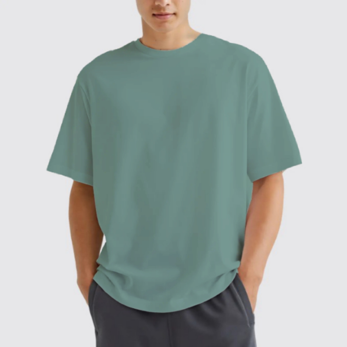 Round neck cotton French terry olive green